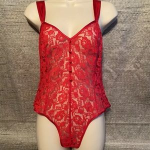 Victoria’s Secret Vintage Gold label red lace bodysuit Sz. Small Valentines Day